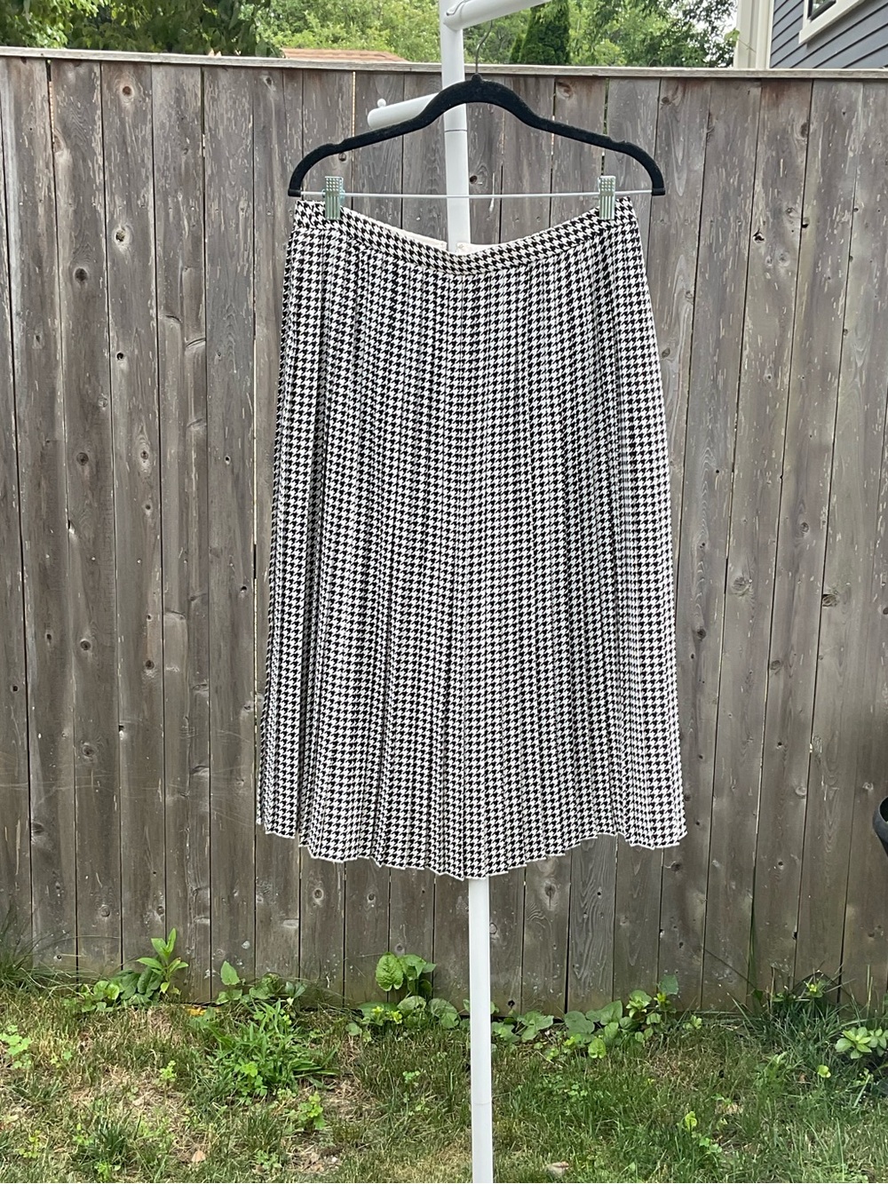 J. Crew Black and White Houndstooth Midi Skirt